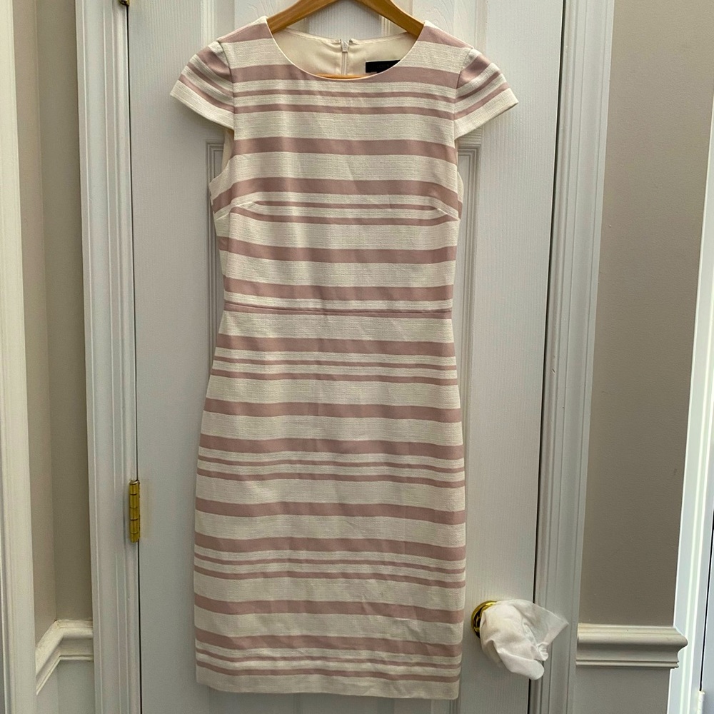 J. Crew Cap Sleeve Striped Shift Dress - Blush pink / White. Size 2